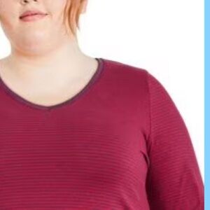 George Red and Purple Striped V Neck Shirt - NWT